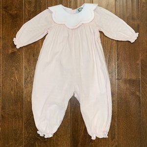 GU Cecil & Lou Peach Swiss Dot Scalloped Collar Long Bubble - 3T